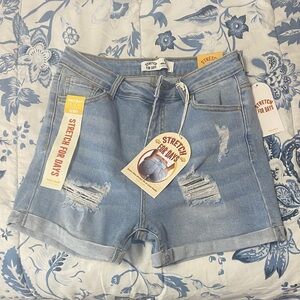 Wax Jean Light Blue Distressed Jean Shorts